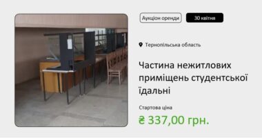 У Тернополі здають в оренду частина нежитлових приміщень студентської їдальні на аукціоні