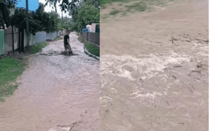 Негода на Борщівщині: бурхливий потік води перетворив вулиці на річку з багном