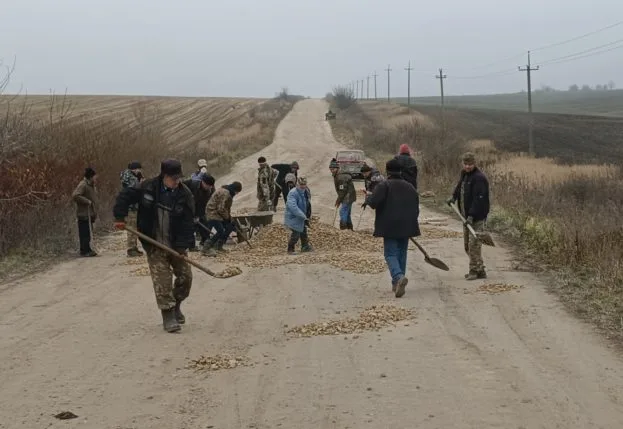 На Зборівщині селяни власноруч залатали дорогу