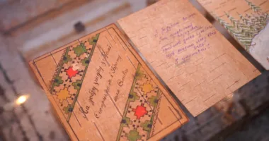 Різдвяна листівка, виготовлена із березової кори