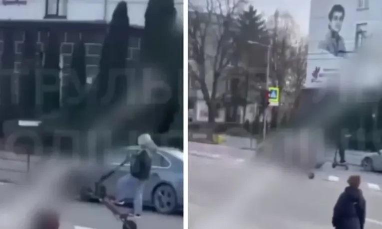 У Тернополі на Руській школярі на самокатах каталися між автомобілями