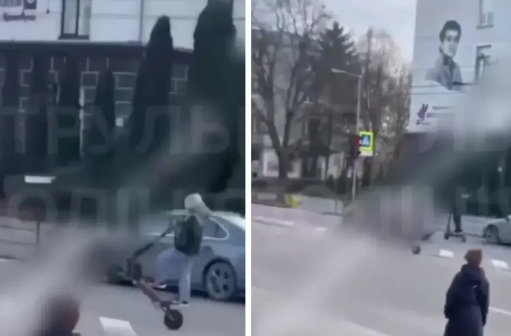 У Тернополі на Руській школярі на самокатах каталися між автомобілями