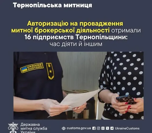 Авторизацію на провадження митної брокерської діяльності вже отримали 16 підприємств Тернопільщини